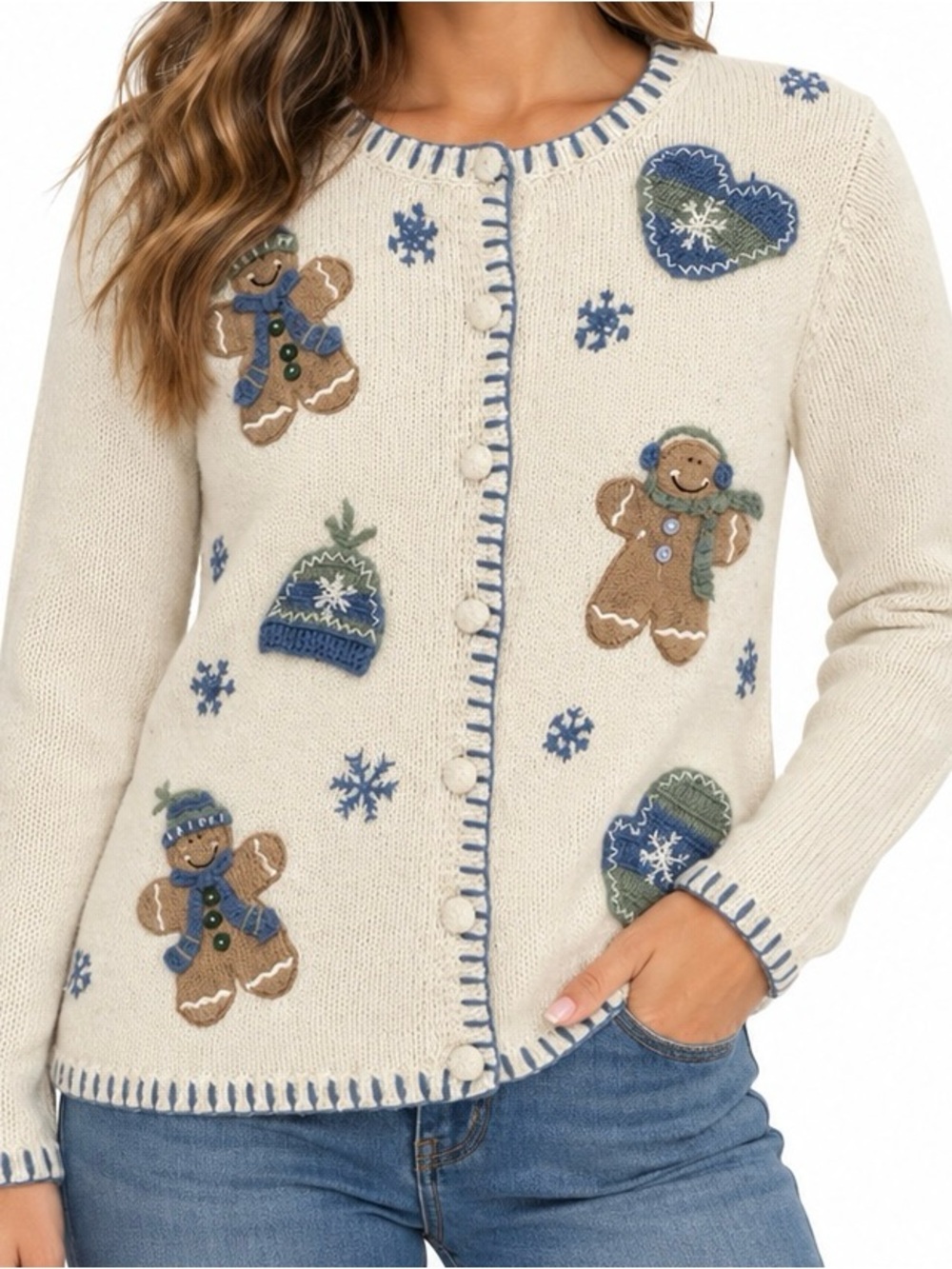 Croft & Barrow Gingerbread Man Christmas Cardigan Sweater Size Small